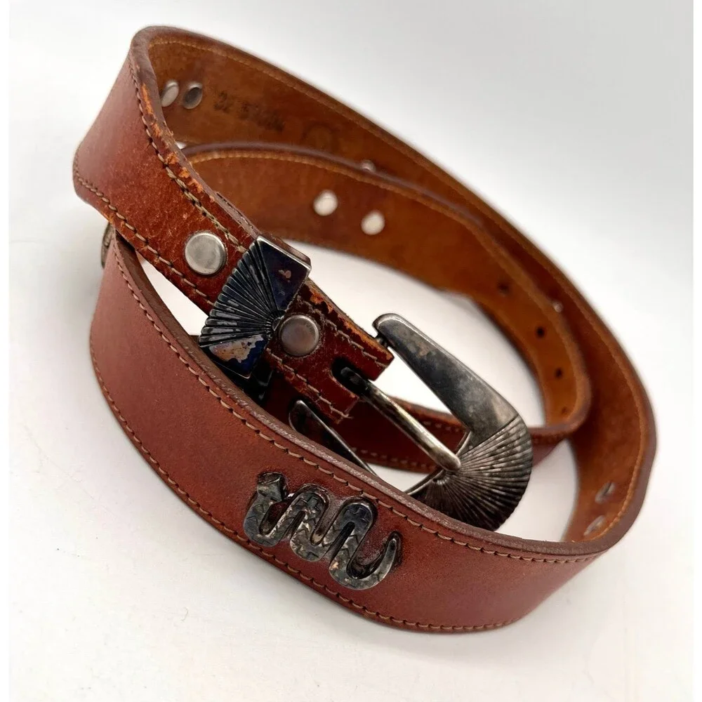 Silver Creek Vintage Belt Leather Southwestern Concho Metal Animals -32
